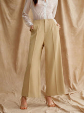 Anewsta High Waist Ladies' Khaki Wide Leg Woven Pants For Career And Workplace
